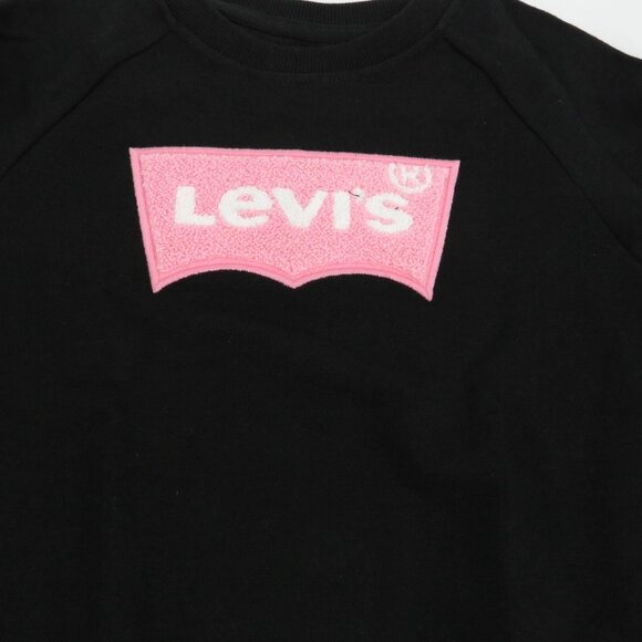 Levis Girl's Black Crewneck Sweatshirt Pink Logo Patch Long Sleeve 6X NWT $42 - Picture 3 of 4